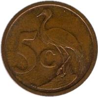 reverse of 5 Cents - AFRIKA DZONGA (2003) coin with KM# 324 from South Africa. Inscription: 5c GJR