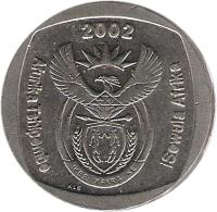 obverse of 5 Rand - AFURIKA TSHIPEMBE - ISEWULA AFRIKA (2002) coin with KM# 274 from South Africa. Inscription: 2002 Afurika Tshipembe iSewula Afrika ALS