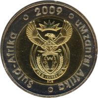 obverse of 5 Rand - SUID AFRIKA - UMZANTSI AFRIKA (2009) coin with KM# 470 from South Africa. Inscription: Suid-Afrika · 2009 · uMzantsi Afrika · ALS