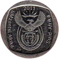 obverse of 2 Rand - UMZANTSI AFRIKA - SUID AFRIKA (2011) coin with KM# 505 from South Africa. Inscription: 2011 uMzantsi Afrika Suid-Afrika ALS