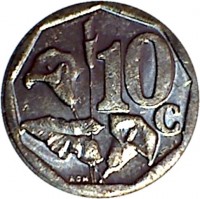 South Africa coin 10 Cents - ISEWULA AFRIKA (2012) reverse reverse of 10 Cents - ISEWULA AFRIKA (2012) coin with KM# 530 from South Africa. Inscription: 10c RCM