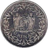 obverse of 100 Cents (1987 - 2014) coin with KM# 23 from Suriname. Inscription: SURINAME