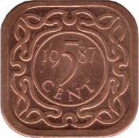 reverse of 5 Cents (1987 - 2015) coin with KM# 12.1b from Suriname. Inscription: 19 5 78 CENT