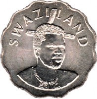 obverse of 5 Cents - Mswati III (1995 - 2010) coin with KM# 48 from Swaziland. Inscription: SWAZILAND