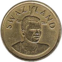 obverse of 2 Emalangeni - Mswati III (1995 - 2010) coin with KM# 46 from Swaziland. Inscription: SWAZILAND
