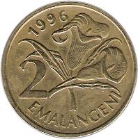 reverse of 2 Emalangeni - Mswati III (1995 - 2010) coin with KM# 46 from Swaziland. Inscription: 2003 2 EMALANGENI