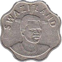 obverse of 10 Cents - Mswati III (1995 - 2009) coin with KM# 49 from Swaziland. Inscription: SWAZILAND