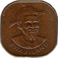 obverse of 2 Cents - Sobhuza II (1974 - 1982) coin with KM# 8 from Swaziland. Inscription: SWAZILAND