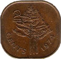 Swaziland coin 2 Cents - Sobhuza II (1974 - 1982) reverse reverse of 2 Cents - Sobhuza II (1974 - 1982) coin with KM# 8 from Swaziland. Inscription: 2 CENTS 1982