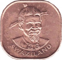 obverse of 2 Cents - Sobhuza II - FAO (1975) coin with KM# 22 from Swaziland. Inscription: SWAZILAND