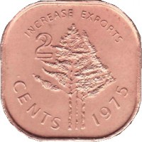 Swaziland coin 2 Cents - Sobhuza II - FAO (1975) reverse reverse of 2 Cents - Sobhuza II - FAO (1975) coin with KM# 22 from Swaziland. Inscription: INCREASE EXPORTS 2 CENTS 1975