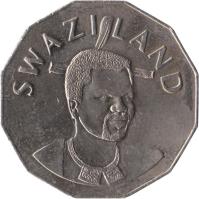 obverse of 50 Cents - Mswati III (1996 - 2007) coin with KM# 52 from Swaziland. Inscription: SWAZILAND