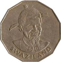 obverse of 50 Cents - Sobhuza II (1974 - 1981) coin with KM# 12 from Swaziland. Inscription: SWAZILAND