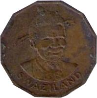 obverse of 1 Cent - Sobhuza II (1974 - 1983) coin with KM# 7 from Swaziland. Inscription: SWAZILAND