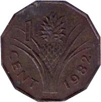 Swaziland coin 1 Cent - Sobhuza II (1974 - 1983) reverse reverse of 1 Cent - Sobhuza II (1974 - 1983) coin with KM# 7 from Swaziland. Inscription: 1 CENT 1974