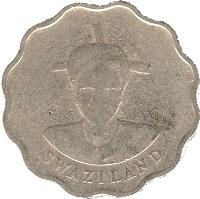 obverse of 20 Cents - Dzeliwe (1986) coin with KM# 42 from Swaziland. Inscription: SWAZILAND