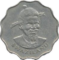 obverse of 5 Cents - Sobhuza II (1974 - 1979) coin with KM# 9 from Swaziland. Inscription: SWAZILAND