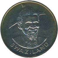 obverse of 1 Lilangeni - Sobhuza II (1974 - 1979) coin with KM# 13 from Swaziland. Inscription: SWAZILAND