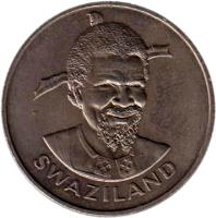 obverse of 1 Lilangeni - Sobhuza II - FAO (1976) coin with KM# 28 from Swaziland. Inscription: SWAZILAND