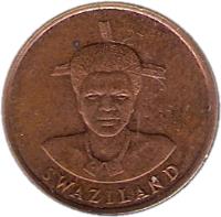 obverse of 1 Cent - Dzeliwe (1986) coin with KM# 39a from Swaziland.