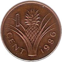 reverse of 1 Cent - Dzeliwe (1986) coin with KM# 39a from Swaziland.