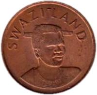obverse of 1 Cent - Mswati III (1995) coin with KM# 51 from Swaziland. Inscription: SWAZILAND