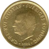 obverse of 10 Kronor - Carl XVI Gustaf (2001 - 2009) coin with KM# 895 from Sweden. Inscription: CARL XVI GUSTAF SVERIGES KONUNG 2001 EN