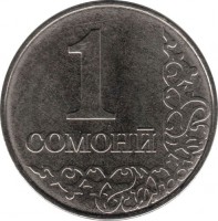 Tajikistan coin 1 Somoni (2011) reverse reverse of 1 Somoni (2011) coin with KM# 27 from Tajikistan. Inscription: 1 СОМОНӢ