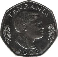 Tanzania coin 20 Shilingi (1990 - 1992) obverse obverse of 20 Shilingi (1990 - 1992) coin with KM# 27 from Tanzania. Inscription: TANZANIA 1990