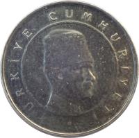 Turkey coin 10 Yeni Kuruş (2005 - 2008) obverse obverse of 10 Yeni Kuruş (2005 - 2008) coin with KM# 1166 from Turkey. Inscription: TÜRKİYE CUMHURİYETİ