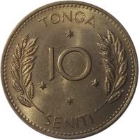 reverse of 10 Seniti - Taufa'ahau Tupou IV (1968 - 1974) coin with KM# 30 from Tonga. Inscription: TONGA 10 SENITI