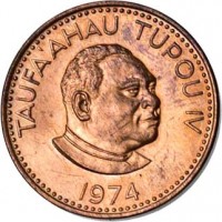obverse of 2 Seniti - Taufa'ahau Tupou IV (1968 - 1974) coin with KM# 28 from Tonga. Inscription: TAUFA'AHAU IV 1974