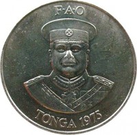 Tonga coin 1 Pa'anga - Taufa'ahau Tupou IV - FAO (1975) obverse obverse of 1 Pa'anga - Taufa'ahau Tupou IV - FAO (1975) coin with KM# 48 from Tonga. Inscription: F-A-O TONGA 1975