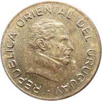 obverse of 5 Pesos Uruguayos (2003 - 2008) coin with KM# 120 from Uruguay. Inscription: REPUBLICA ORIENTAL DEL URUGUAY