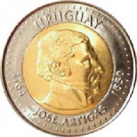 obverse of 10 Pesos Uruguayos (2000) coin with KM# 121 from Uruguay. Inscription: URUGUAY 1764 1850 JOSE ARTIGAS