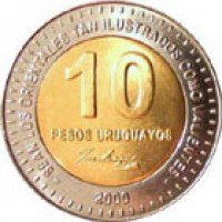 reverse of 10 Pesos Uruguayos (2000) coin with KM# 121 from Uruguay. Inscription: 