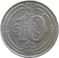 Turkey coin 10 Kuruş (2009 - 2017) reverse reverse of 10 Kuruş (2009 - 2017) coin with KM# 1241 from Turkey. Inscription: 10 KURUŞ 2009