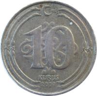 reverse of 10 Kuruş (2009 - 2017) coin with KM# 1241 from Turkey. Inscription: 10 KURUŞ 2009