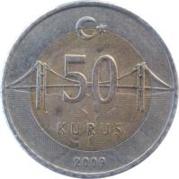 reverse of 50 Kuruş (2009 - 2018) coin with KM# 1243 from Turkey. Inscription: 50 KURUŞ 2009