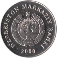 Uzbekistan coin 1 So'm (2000) obverse obverse of 1 So'm (2000) coin with KM# 12 from Uzbekistan. Inscription: OʻZBEKISTON MARKAZIY BANKI 2000