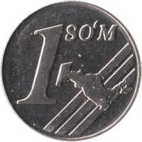 Uzbekistan coin 1 So'm (2000) reverse reverse of 1 So'm (2000) coin with KM# 12 from Uzbekistan. Inscription: 1 SOʻM