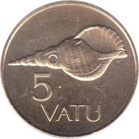 Vanuatu coin 5 Vatu (1983 - 2009) reverse reverse of 5 Vatu (1983 - 2009) coin with KM# 5 from Vanuatu. Inscription: 5 VATU