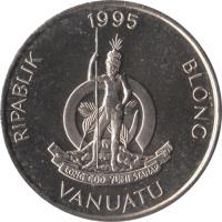 obverse of 10 Vatu - FAO (1983 - 2009) coin with KM# 6 from Vanuatu. Inscription: RIPABLIK BLONG VANUATU 1999 LONG GOD YUMI STANAP