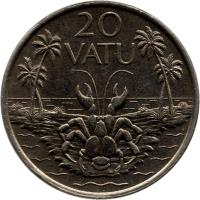 Vanuatu coin 20 Vatu - FAO (1983 - 2010) reverse reverse of 20 Vatu - FAO (1983 - 2010) coin with KM# 7 from Vanuatu. Inscription: 20 VATU