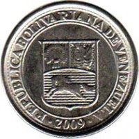 Venezuela coin 10 Céntimos (2007 - 2012) obverse obverse of 10 Céntimos (2007 - 2012) coin with Y# 89 from Venezuela. Inscription: REPÚBLICA BOLIVARIANA DE VENEZUELA 2009