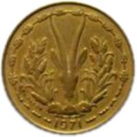 obverse of 10 Francs (1964 - 1981) coin with KM# 1a from Western Africa (BCEAO). Inscription: 1971