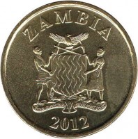 obverse of 10 Ngwee (2012) coin with KM# 206 from Zambia. Inscription: ZAMBIA 2012