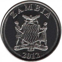 obverse of 5 Ngwee (2012 - 2014) coin with KM# 205 from Zambia. Inscription: ZAMBIA 2012