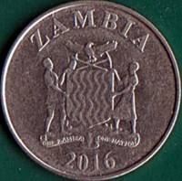 obverse of 1 Kwacha (2012 - 2016) coin with KM# 209 from Zambia. Inscription: ZAMBIA 2016