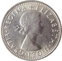United Kingdom coin 6 Pence - Elizabeth II - Without BRITT:OMN; 1'st Portrait (1954 - 1970) obverse obverse of 6 Pence - Elizabeth II - Without BRITT:OMN; 1'st Portrait (1954 - 1970) coin with KM# 903 from United Kingdom. Inscription: ELIZABETH · II · DEI · GRATIA · REGINA +